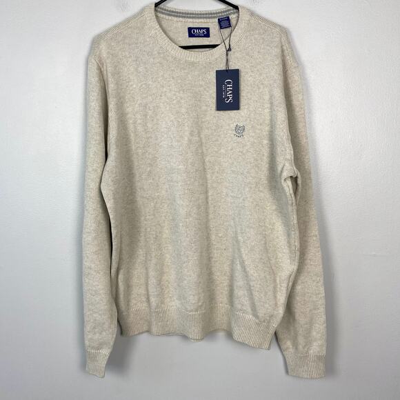 Chaps Men's‎ Original Crewneck Solid Sweater Oatmeal Sweater Cream Size XL - Picture 2 of 6